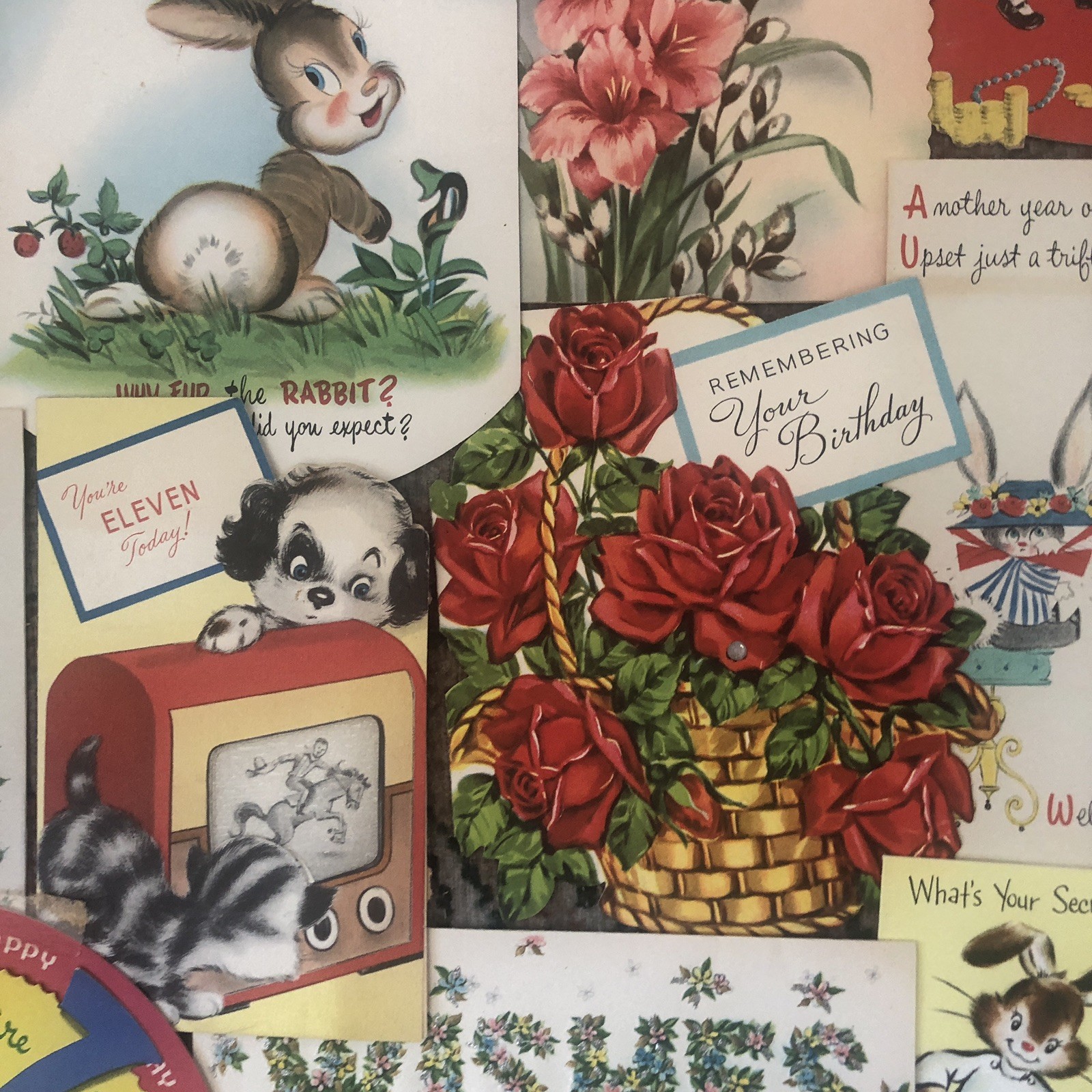 Vintage Greeting Cards 50s 60s Scrapbook Damage Lot of 110 Fronts Kids Birthday