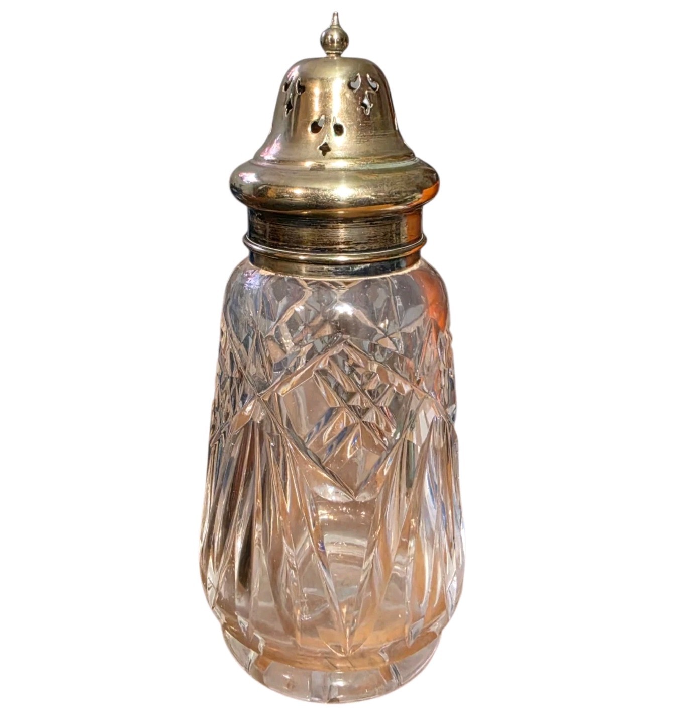 Antique Crystal Sugar Shaker Muffineer EPNS Lid No Maker Mark