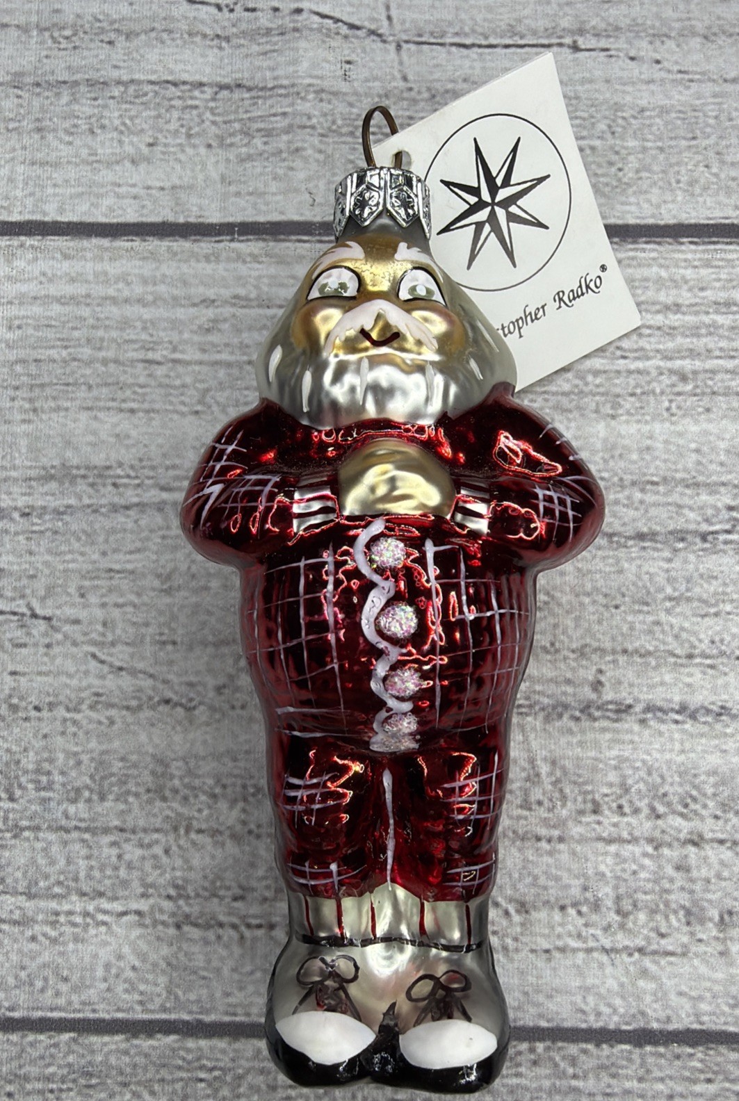 Christopher Radko Sleepy Time Santa Claus Glass Christmas Ornament 5” Red Pajama
