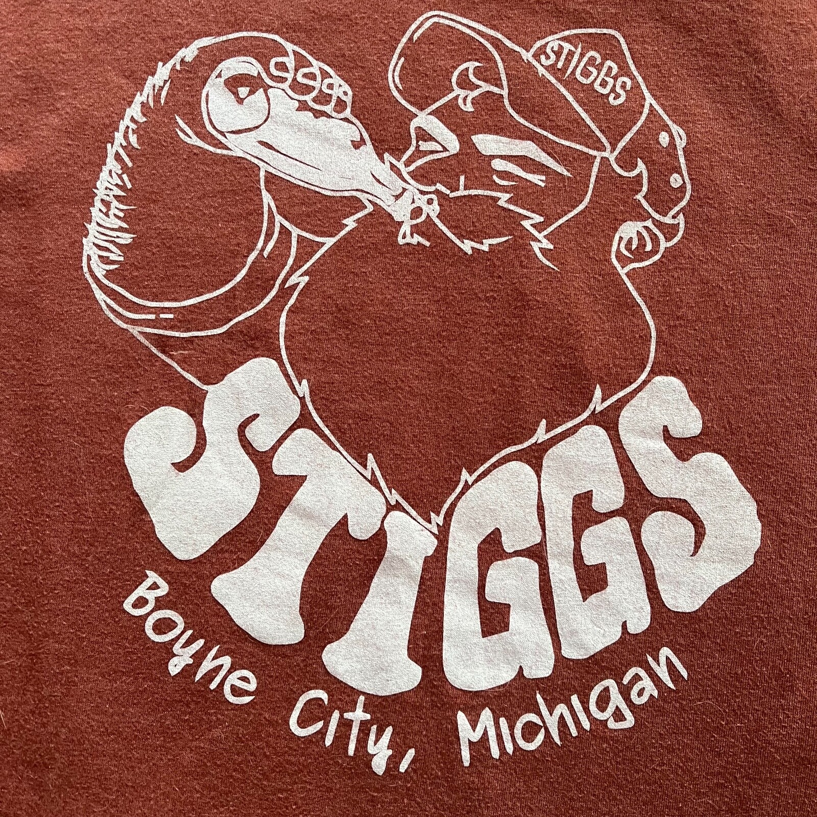 two sided STIGGS BREWERY t-shirt-BOYNE CITY MI-BEER MORE OUTDOORSY-(L) or (M)?