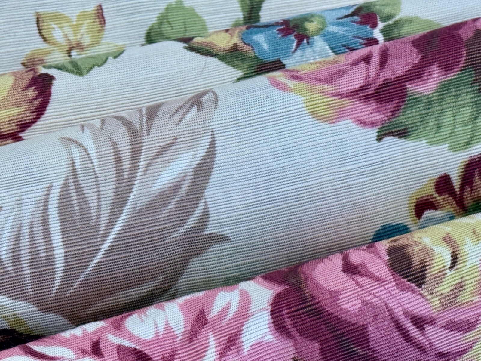 Rococo 1930s Roses & Feathers Hollywood Regency Barkcloth Faille Vintage Fabric