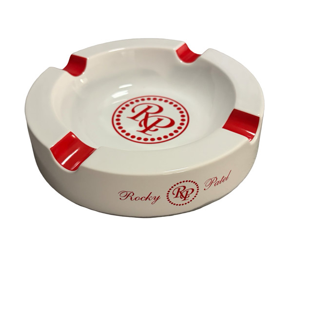 Rocky Patel RP Porcelain Cigar Ashtray White Red 8, 4 Slot Cigar Rest NEW In Box