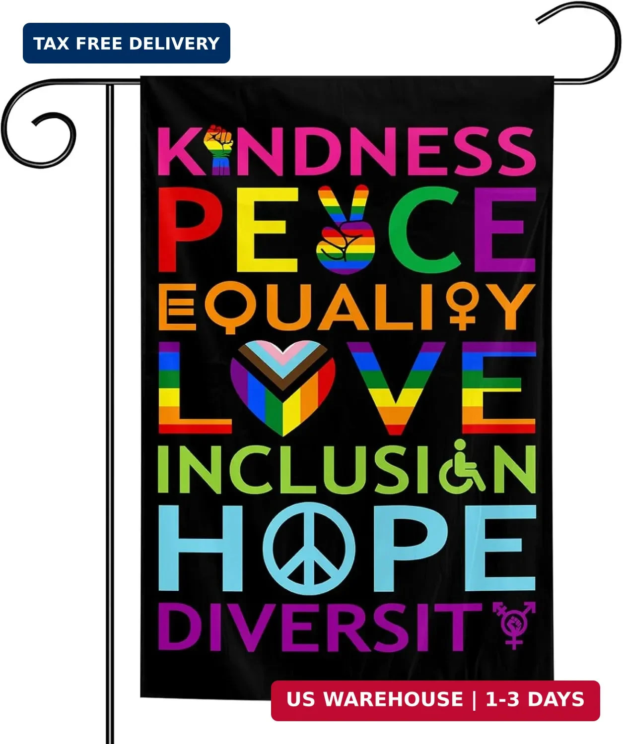Pride Garden Flag KINDNESS PEACE EQUALITY Flag 12×18 Inch Kindness Peace Equalit