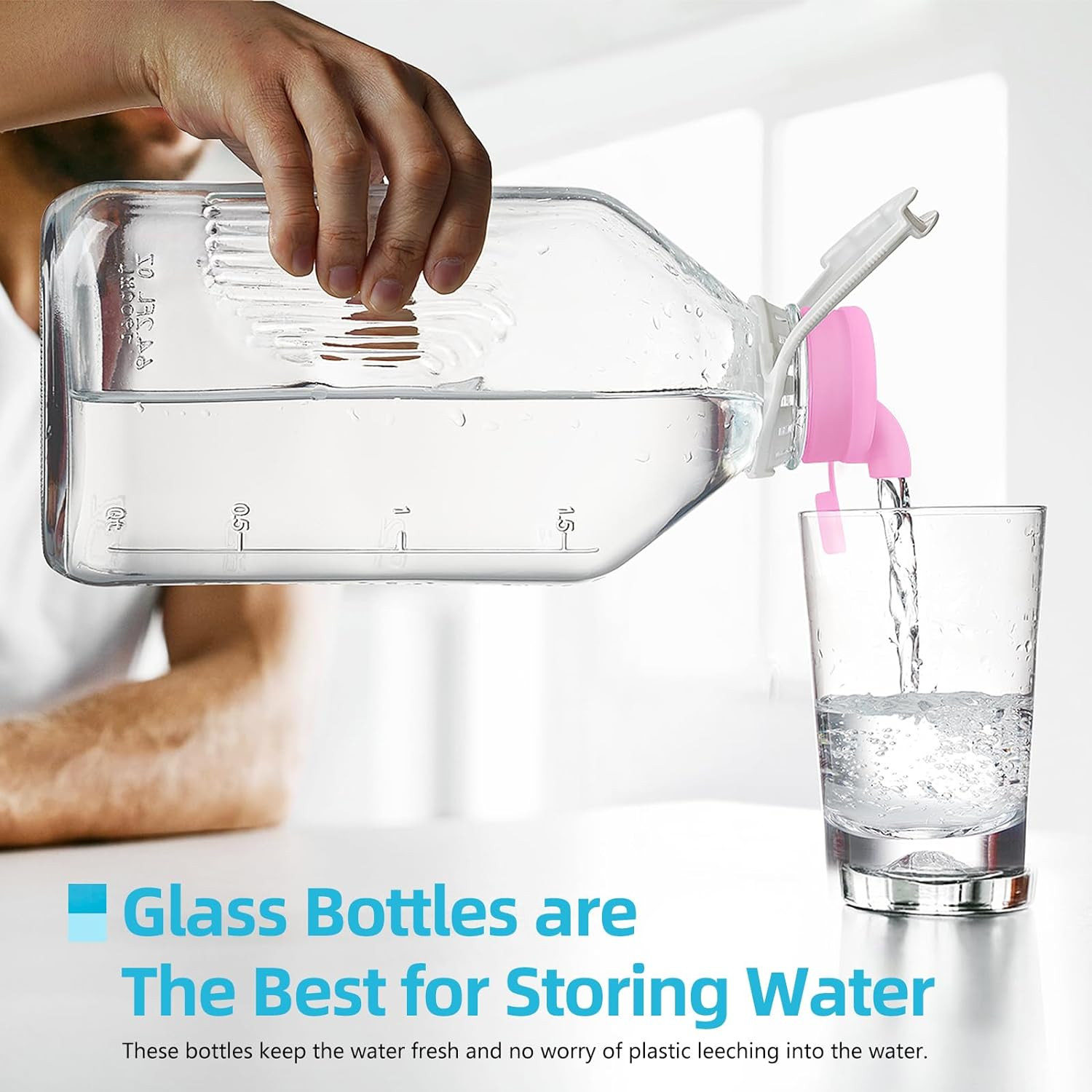 4 Pack 1/2 Gal Glass Milk Bottle with Airtight Lid & 2 Pour Spouts – 64 Oz Heavy