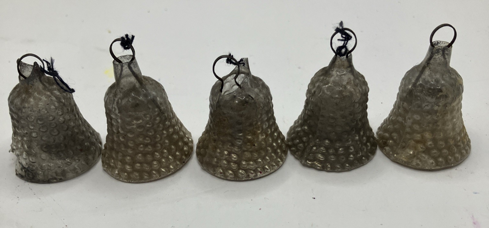 Lot of 5 RARE OLD Germany Antique Bumpy Bell Feather Tree XMAS Ornaments