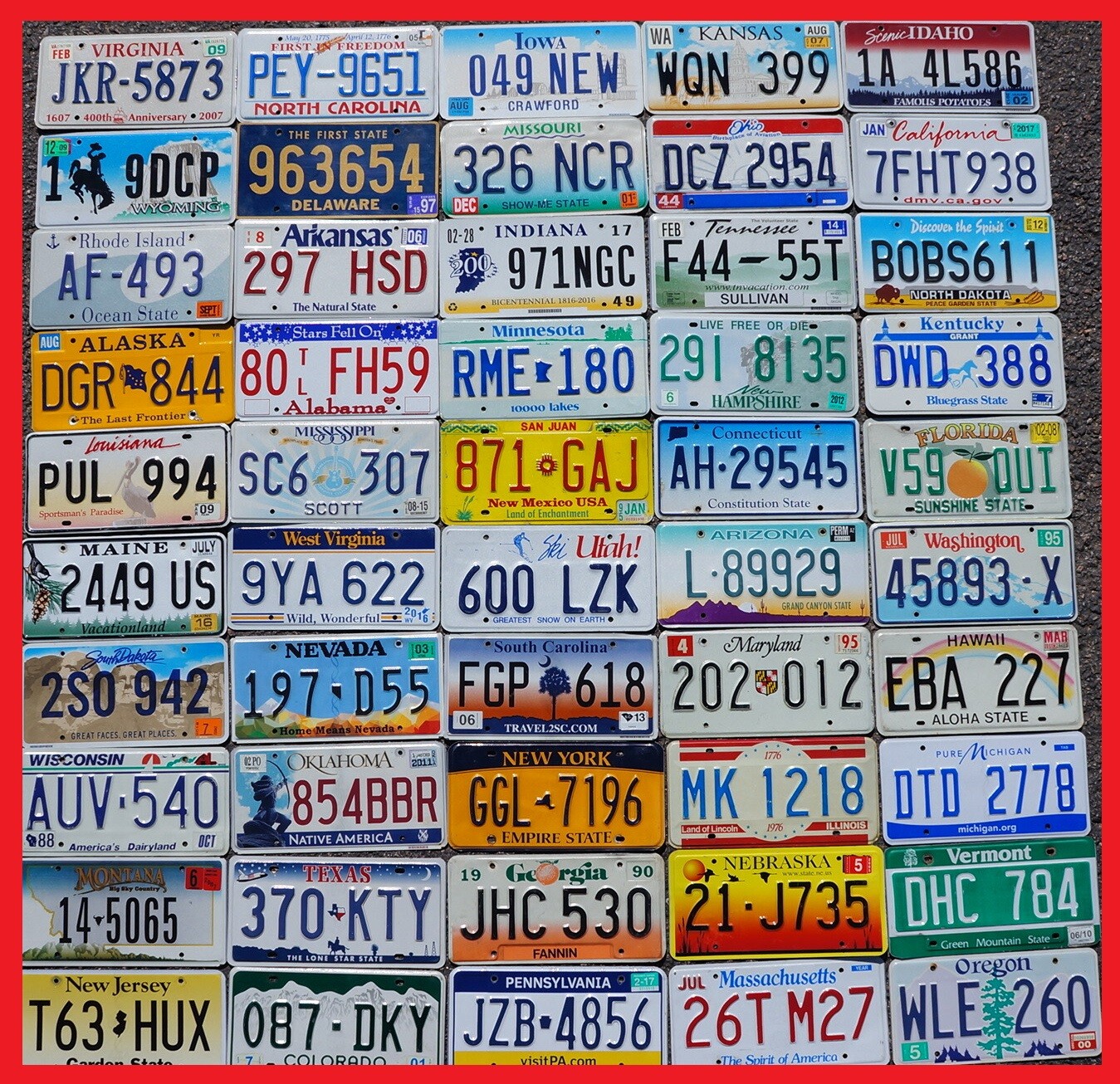 COMPLETE SET – ALL 50 STATES USA LICENSE PLATES LOT of Good License Plate Tags