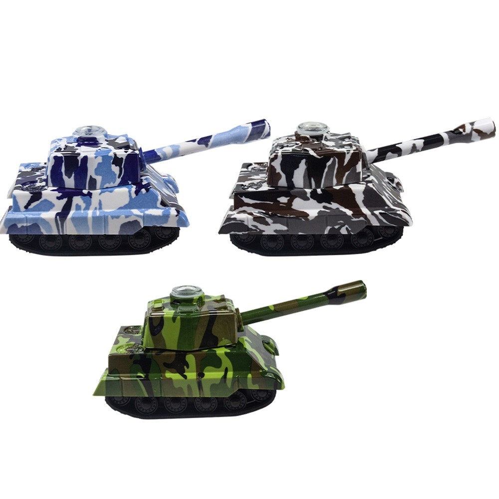Camo Tank 4pc Metal Herb Spice tobacco Grinder with pipe glass bowl Novelty gift