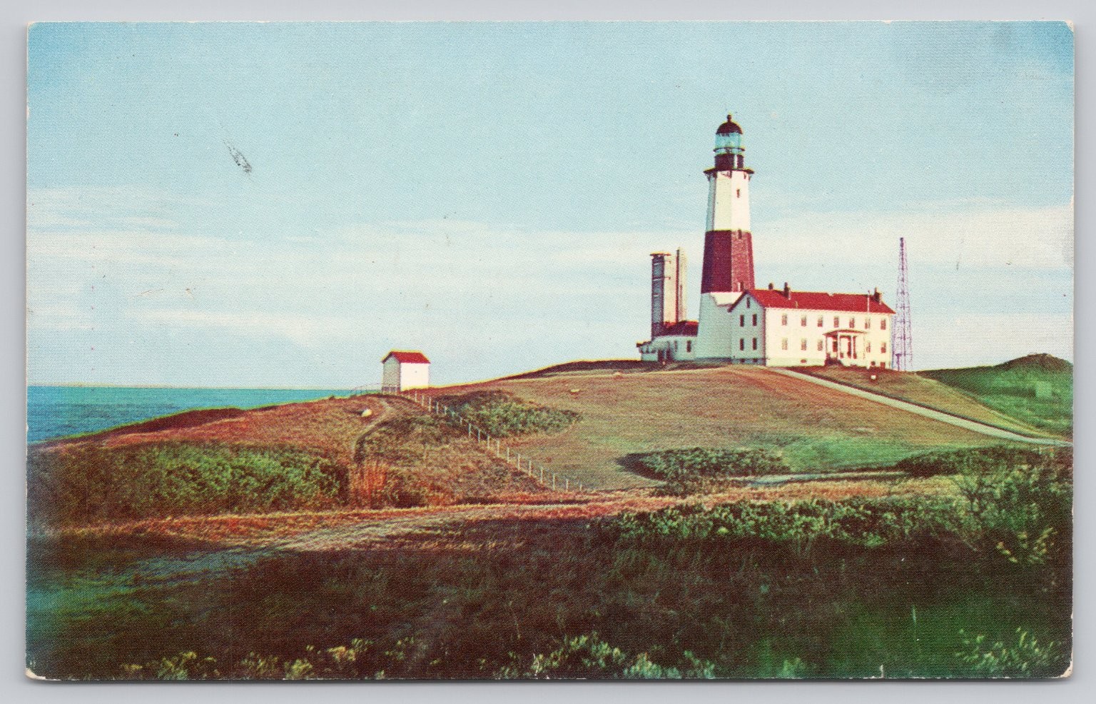 Montauk Point Lighthouse Long Island NY Plastichrome Postcard Vintage