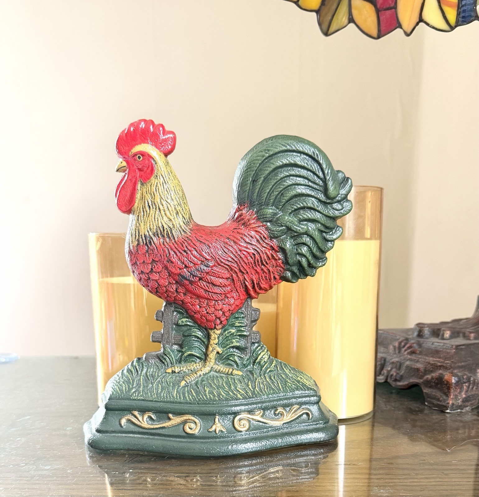 Vintage Wright Studios Cast Iron Rooster Country Farmhouse Doorstop 7.5” x 5.5”