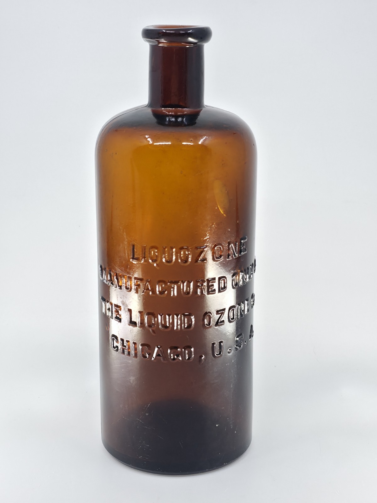 ​Antique 1890-1910 Liquozone Liquid Ozone Co Chicago Amber Quack Medicine Bottle