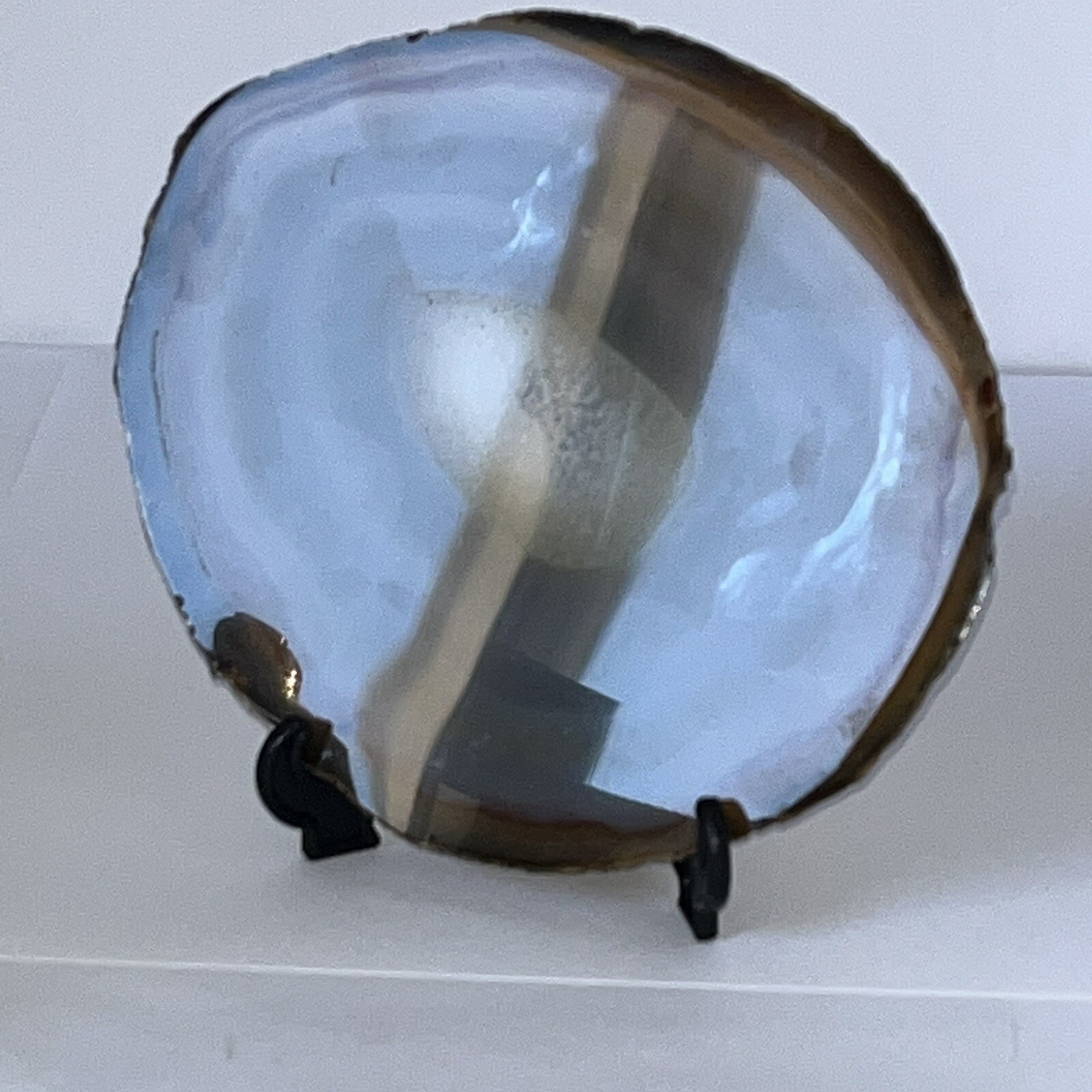 Polished Agate and Quartz Stone Slice Display Art 7.75 Oz 6 1/8”Hx5 3/16”x3/16”
