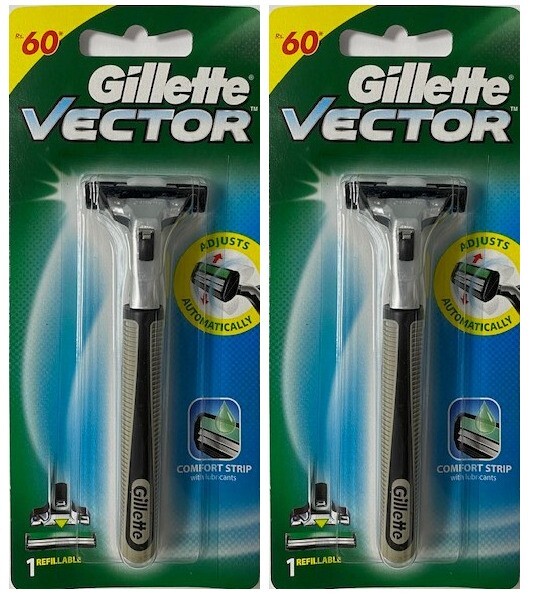 Gillette Vector Razor Handle – Holds All Atra Plus & Contour Blades (2 Pack)