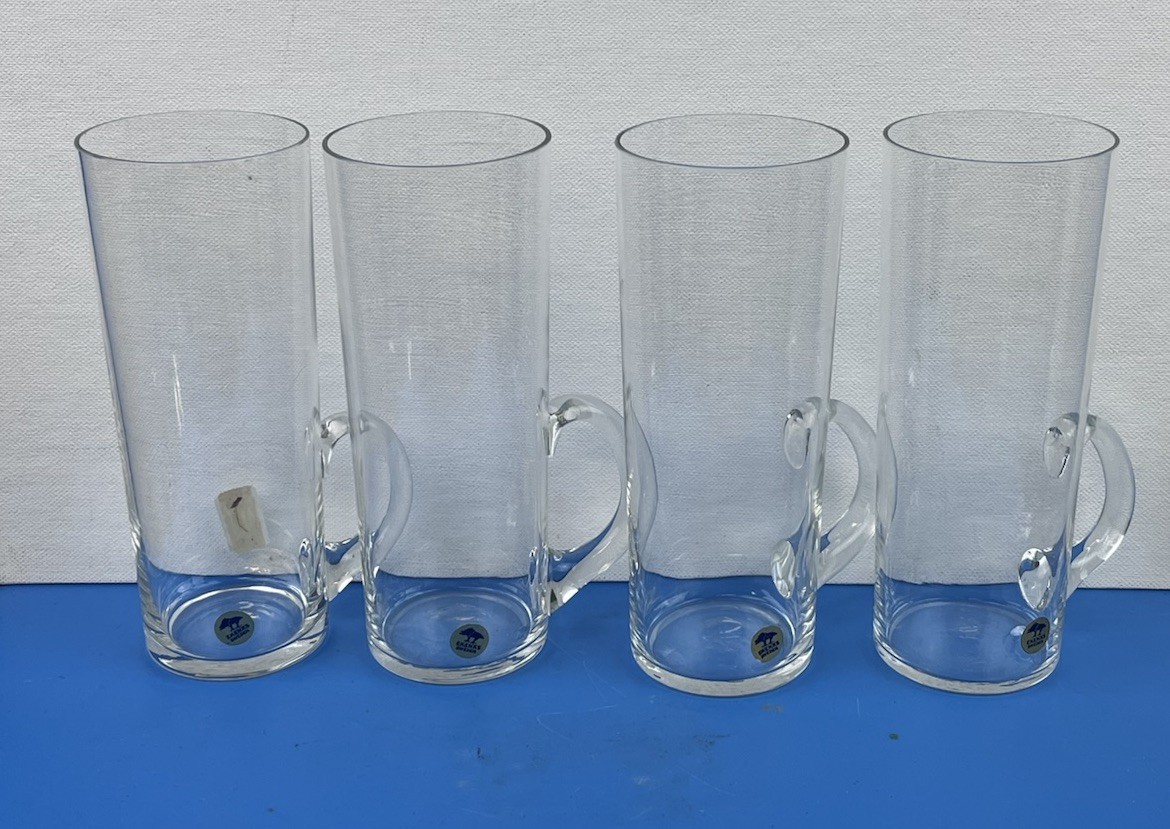 Vintage Ekenas Sweden Art Glass Irish Coffee Hot Toddy Mug Glasses Set of 4 MCM