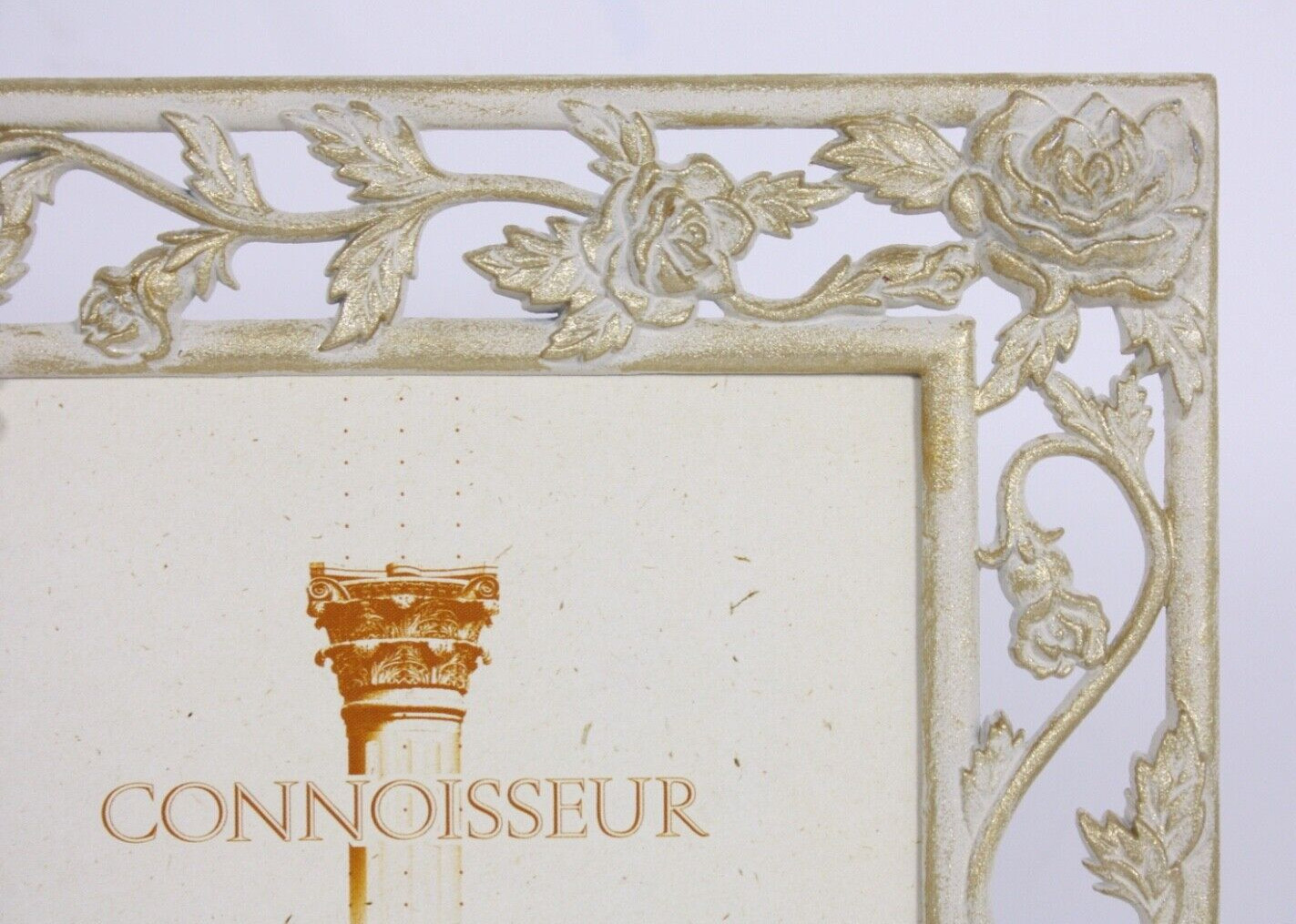 French Floral Pierced Metal Vtg 9.5×7.5 White & Gold Frame for 5×7 Picture Print