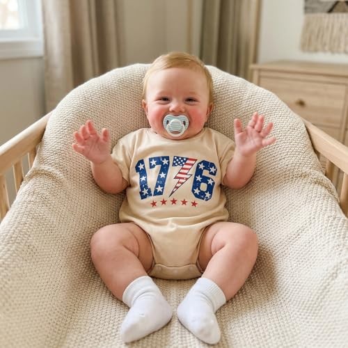 4th of July Baby Boy Girl Outfit Retro 1776 American Flag 3-6 Months Beige