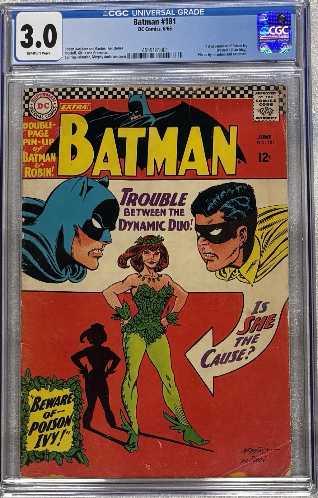 Batman # 181 1966 DC Comics CGC 3.0 OW Pages! 1st Poison Ivy!