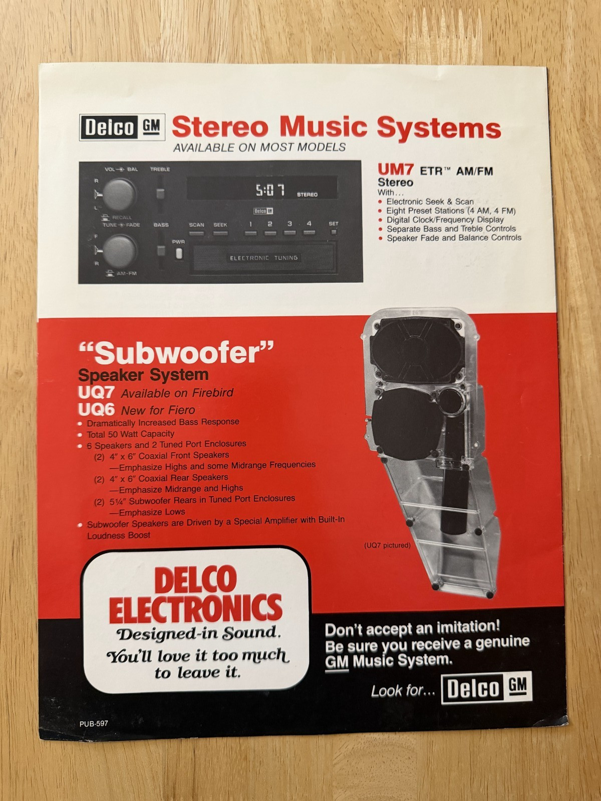 ORIGINAL VINTAGE BROCHURE DELCO GM MUSIC SYSTEMS Pontiac GM 1986