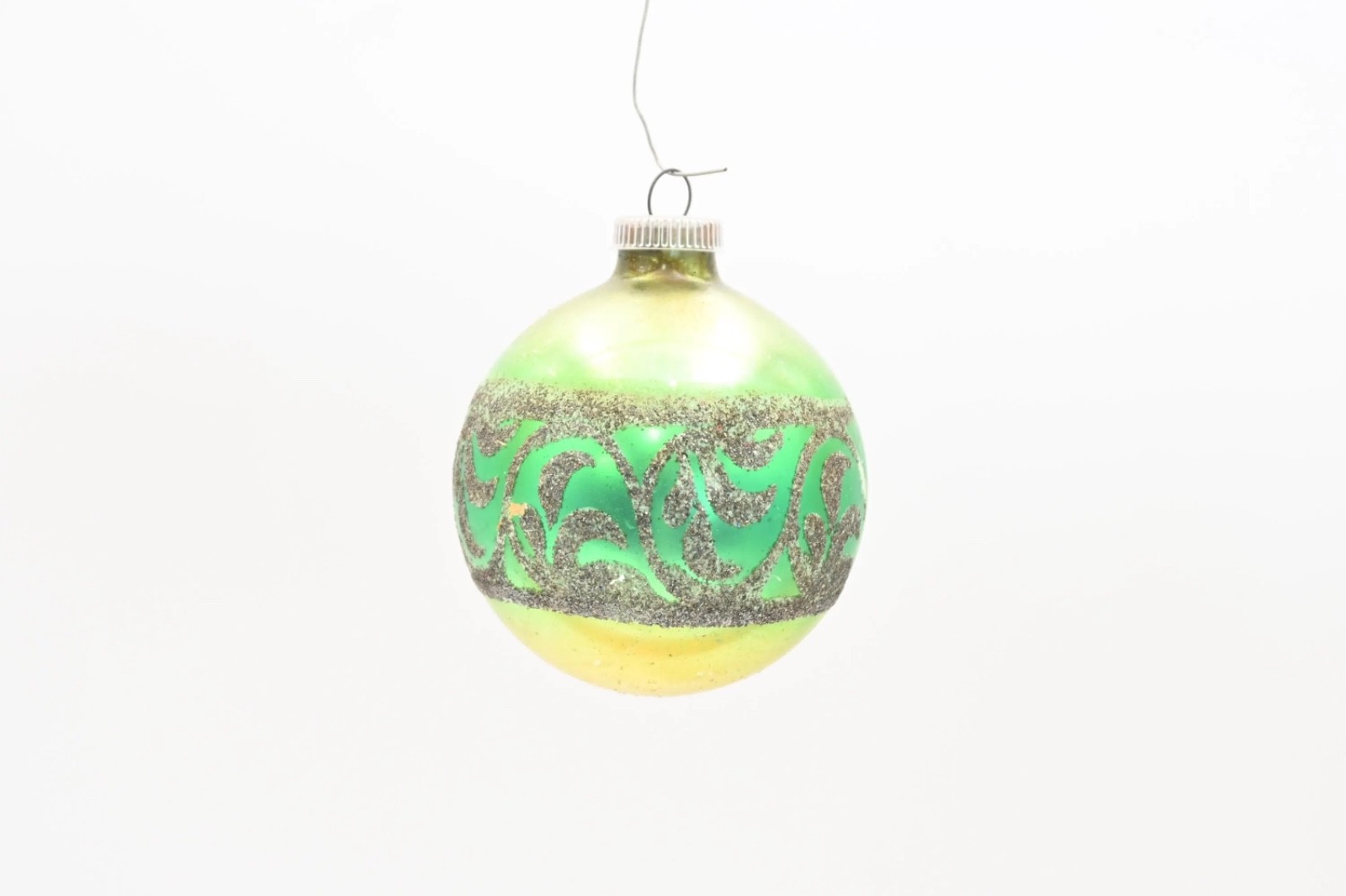Vntg Ornament Green and Gold Ombre and Dark Silver Mica W Germany Box #118-1