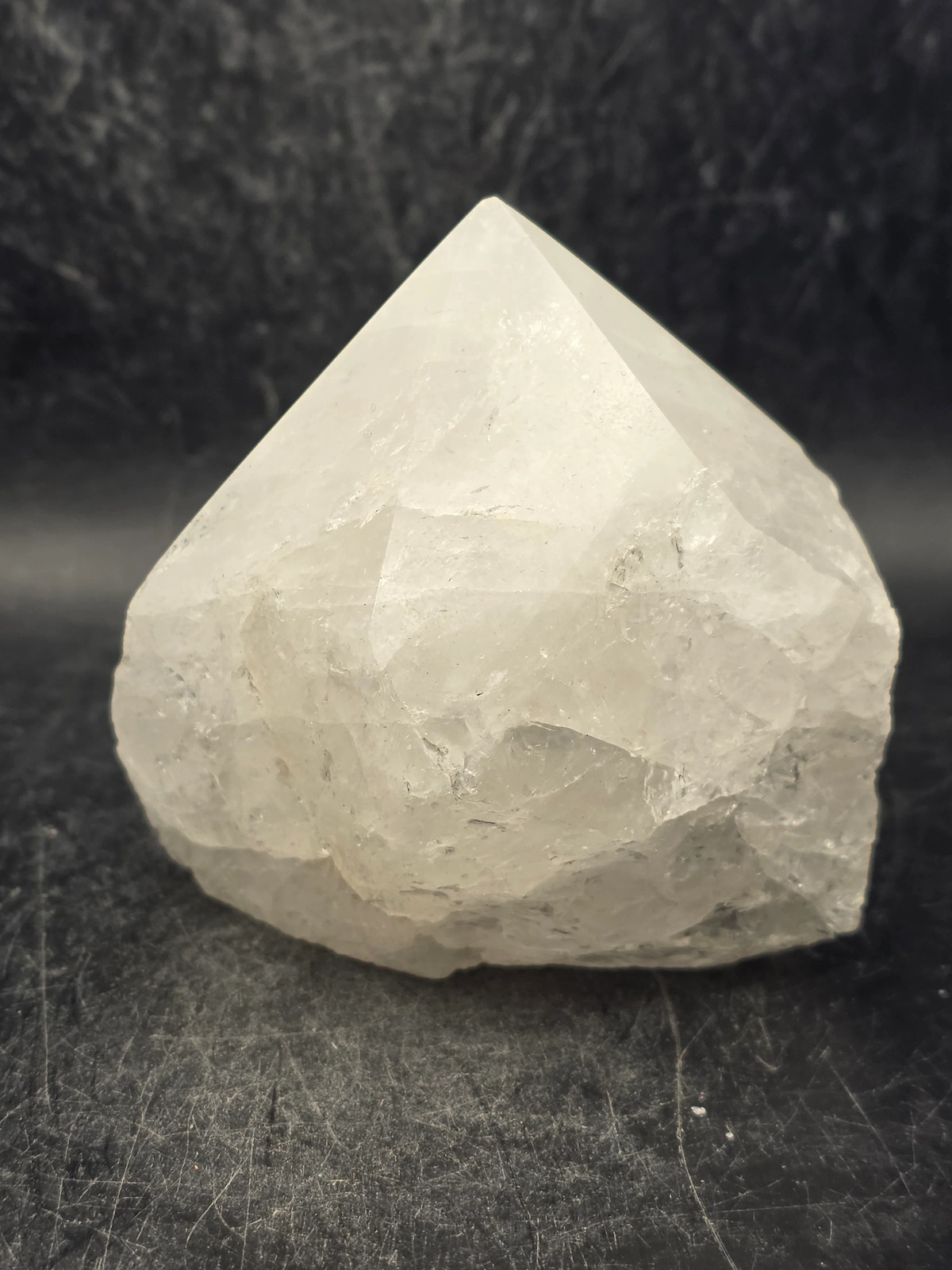Clear quartz polished top point! 13.4 ounces, 2.8 inches tall, 2.8″ wide