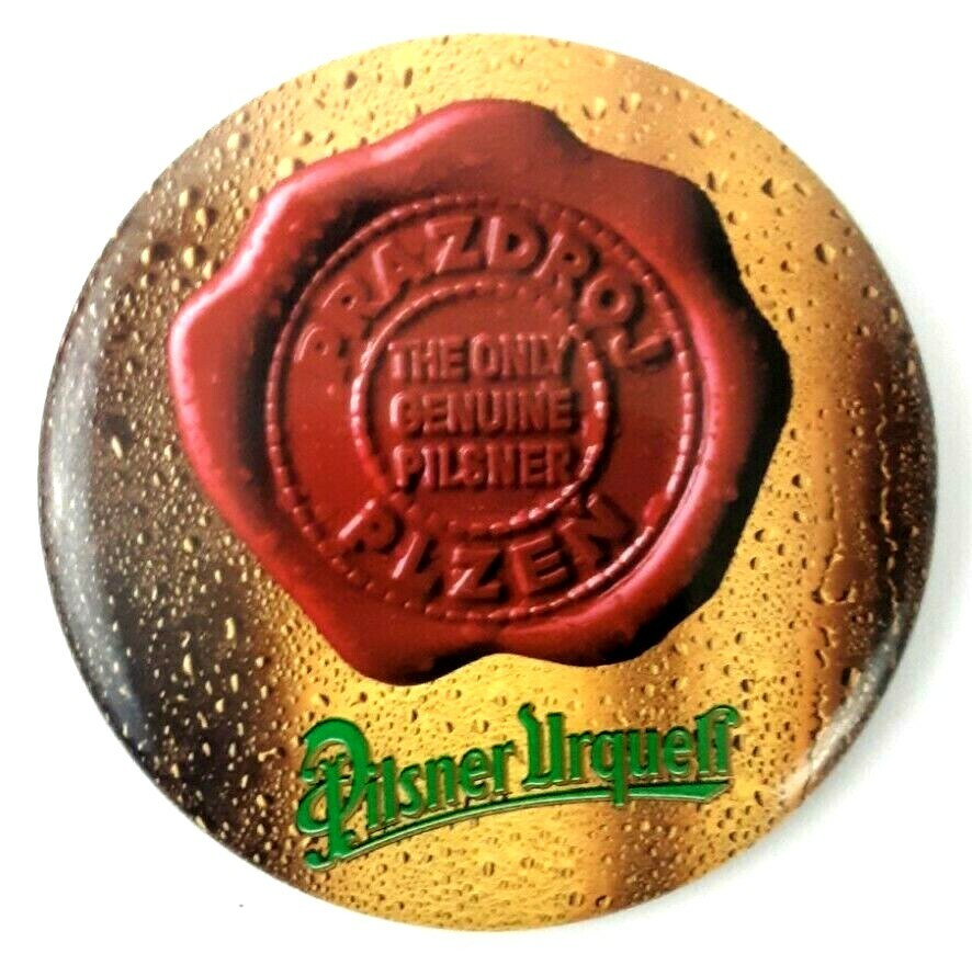 Vintage Cool BEER BUTTON Pinback Prazdroj Plzen PILSNER URQUELL CZECH REPUBLIC