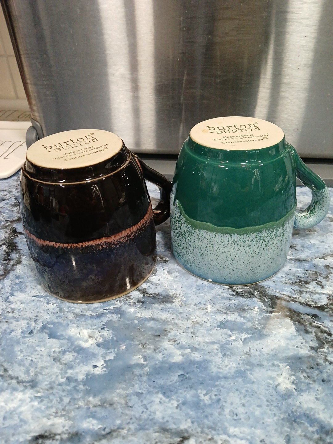 Burton & Burton Stoneware Drip Glaze Set of Grandma & Grandpa Mugs 20oz