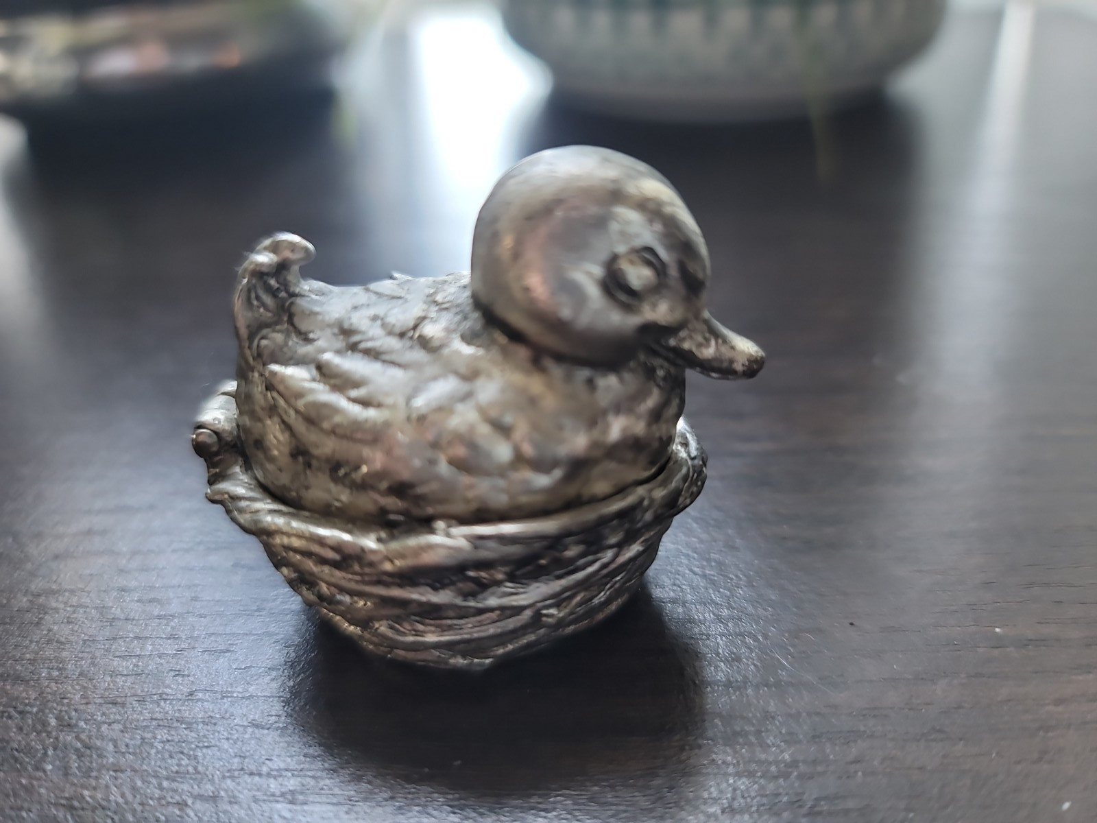 ARTHUR COURT 1990 solid PEWTER Small Duckling Hinged TRINKET/PILL Box