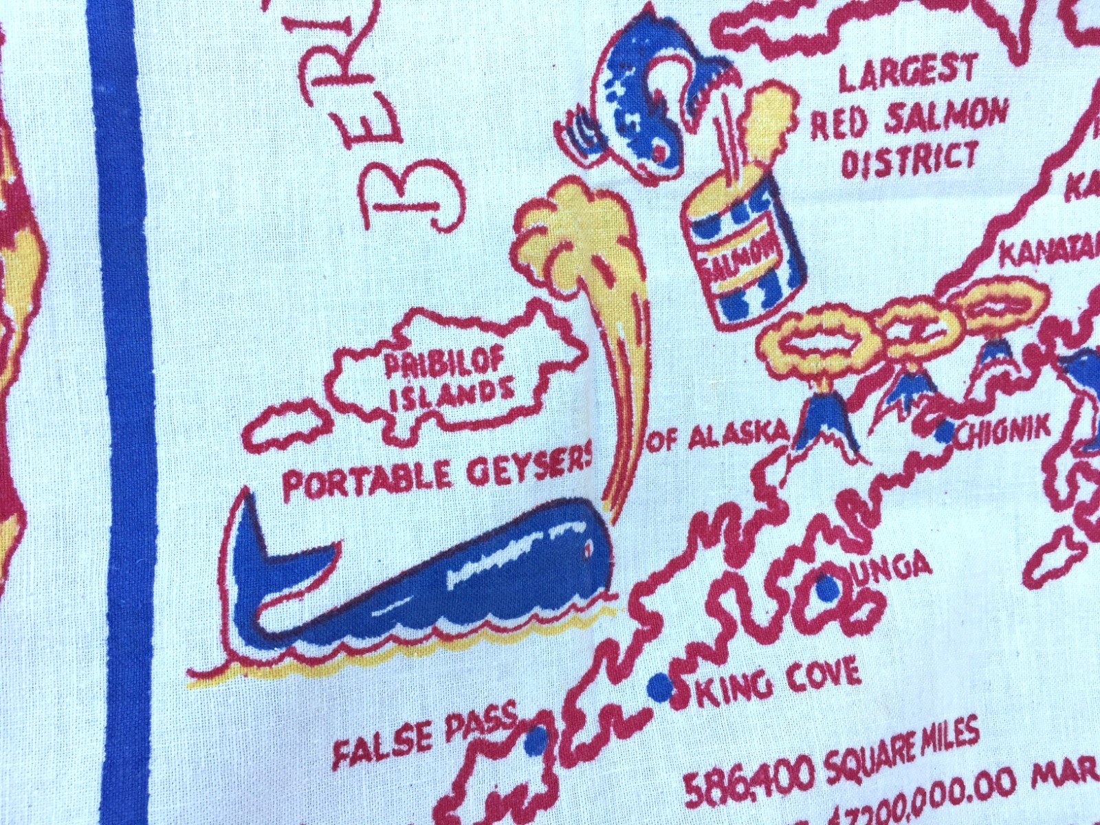 Souvenir Alaska Map Tablecloth Table Cover Vintage Linen Cotton 50″x 46″