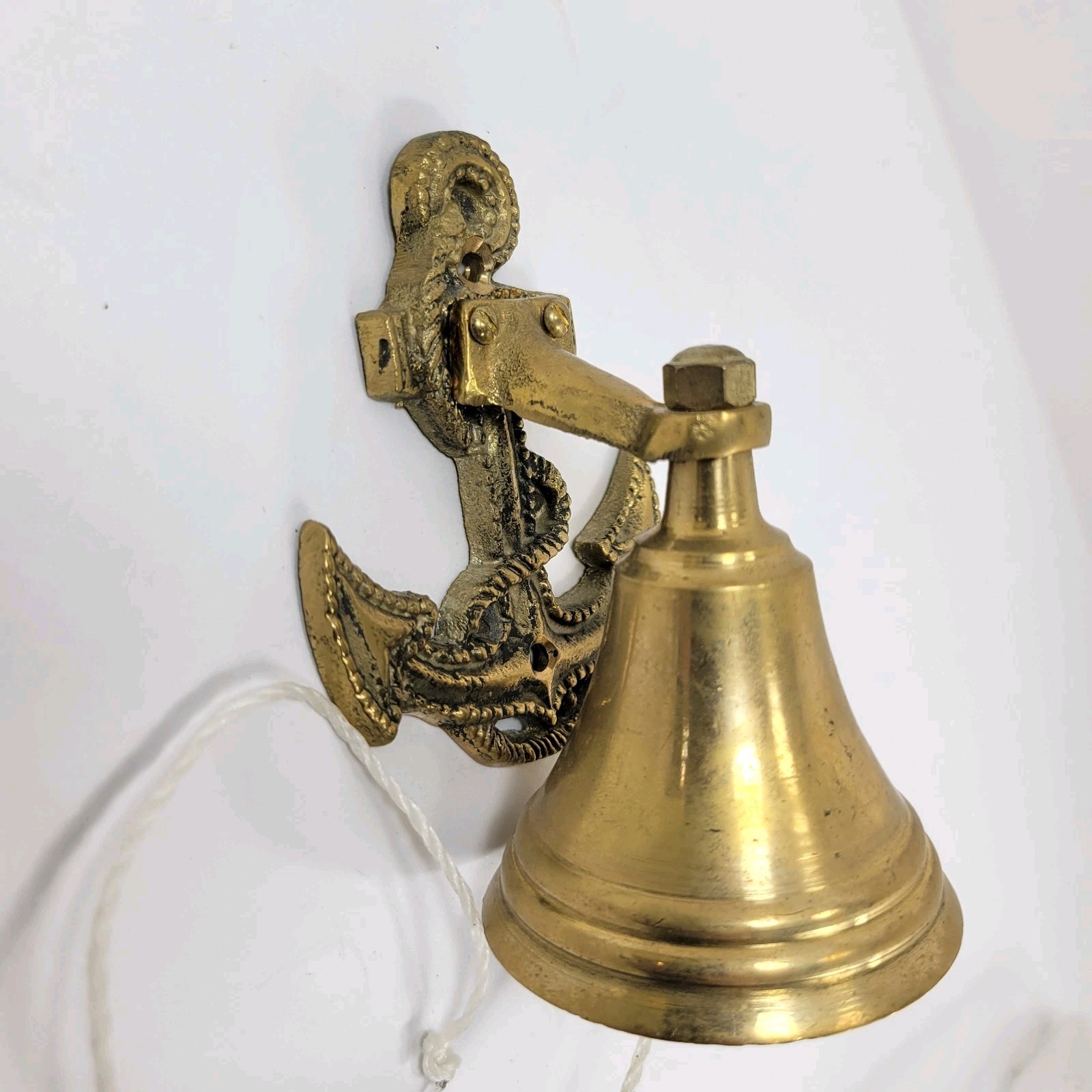 Brass Anchor Bell Wall Mount 4″ Nautical Ship Decor with Rope Vintage