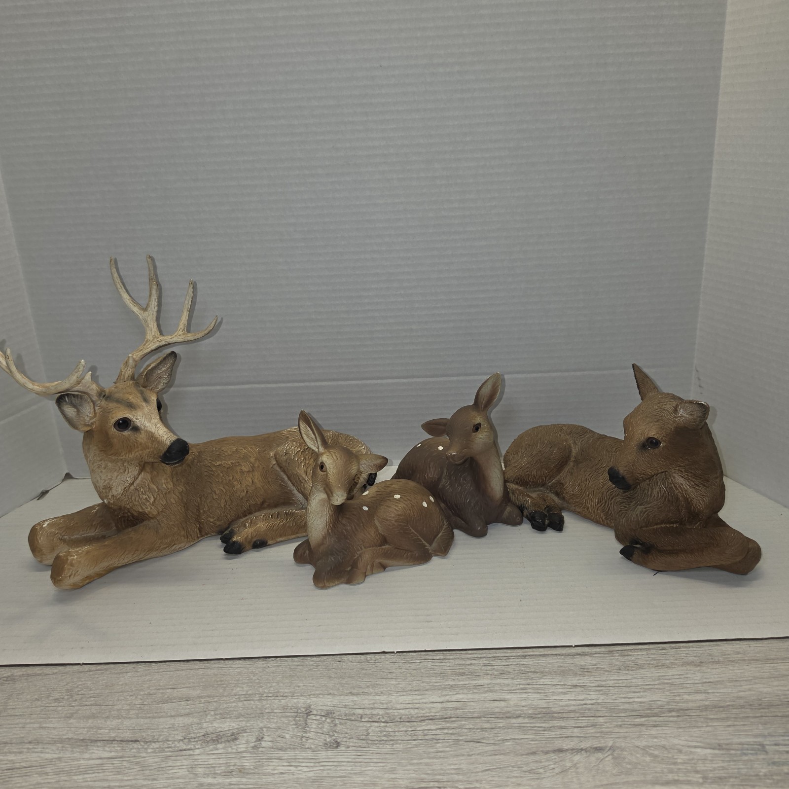 Vintage 1980s Homco Deer Figurines 4 Piece Buck, Doe, And Two Fawns