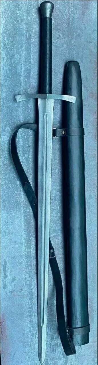 Custom Hand-Forged Damascus Steel Viking Long 36″ Sword Battle Ready W/Scabbard.