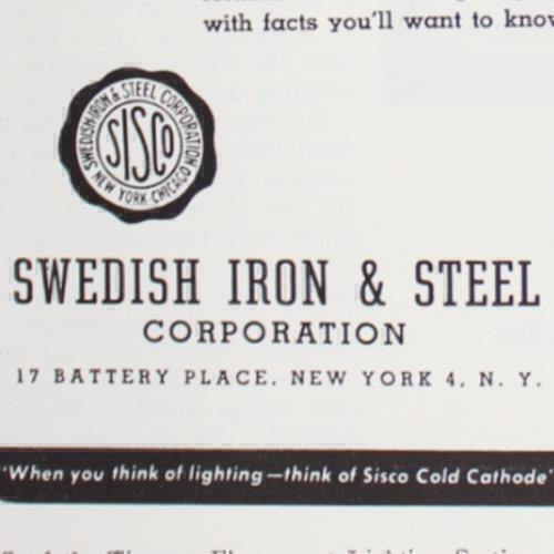SWEDISH IRON AND STEEL CORP PRINT AD 1948 17 BATTERY PLACE NEW YORK NY CATHODE