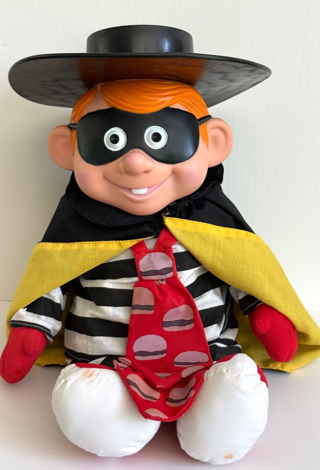 Vintage 1987 McDonald’s Hamburglar Plush Doll with Cape Tie Plastic Head and Hat