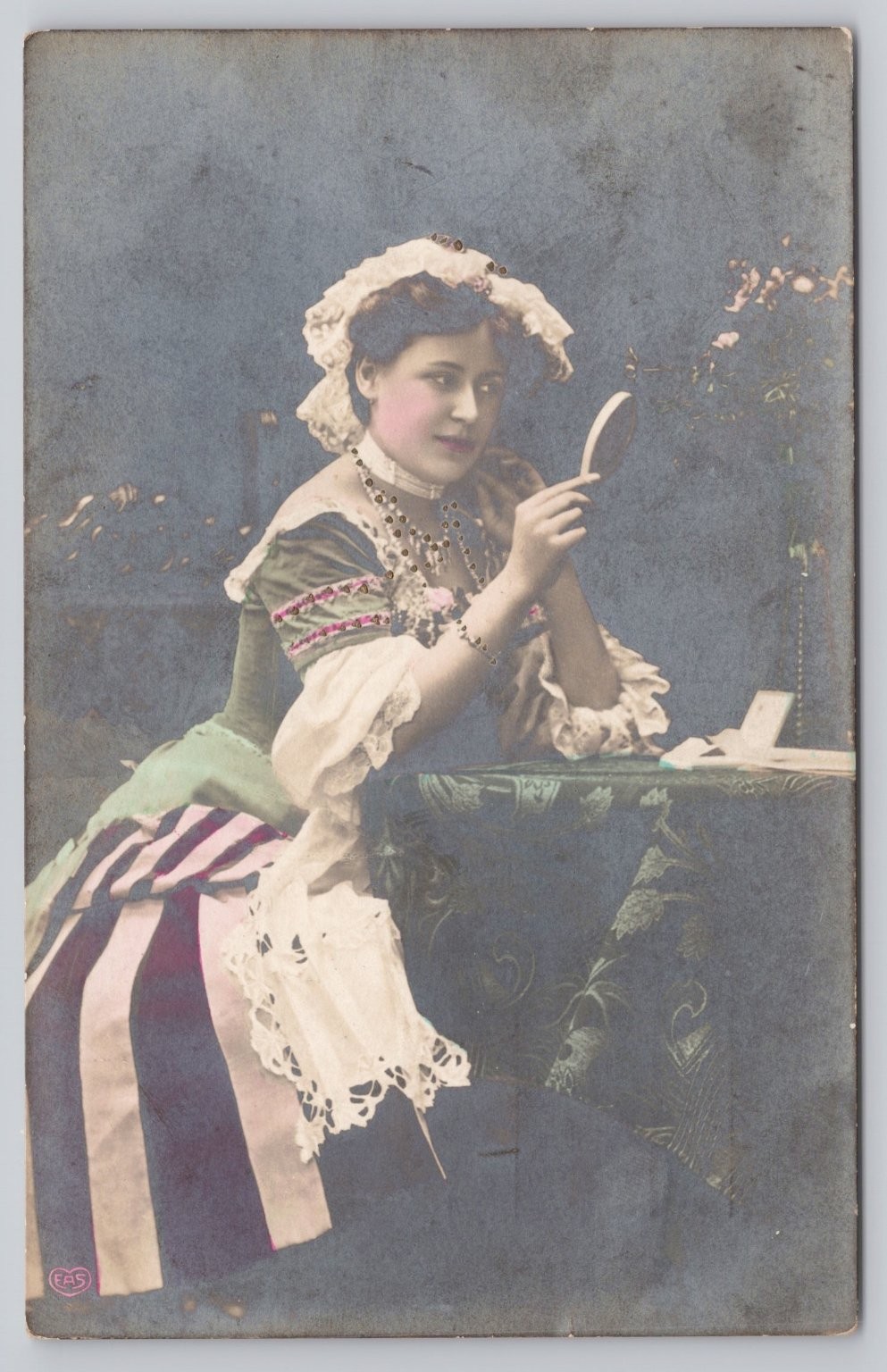 Early 1900s Hand-Colored RPPC Woman Looking in Mirror FAS Edwardian Era