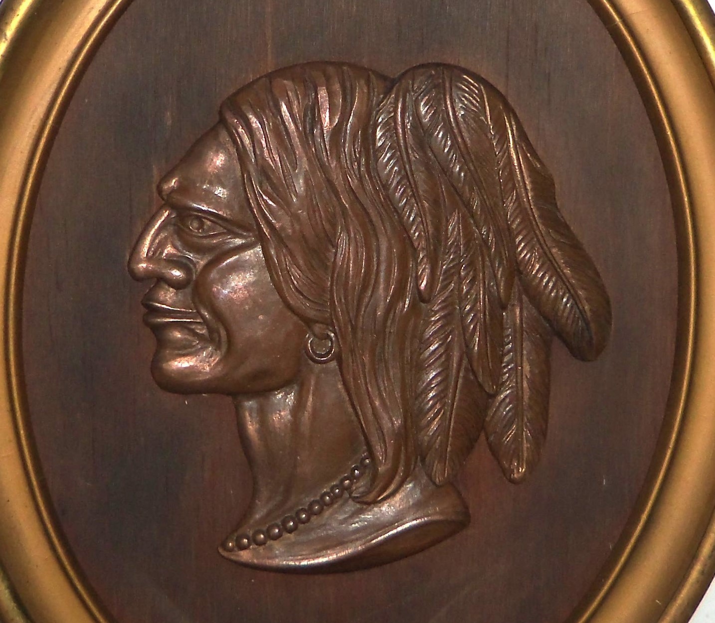 Vintage Savage Brutalist Arts Crafts Solid Copper Profile Tribal Native American