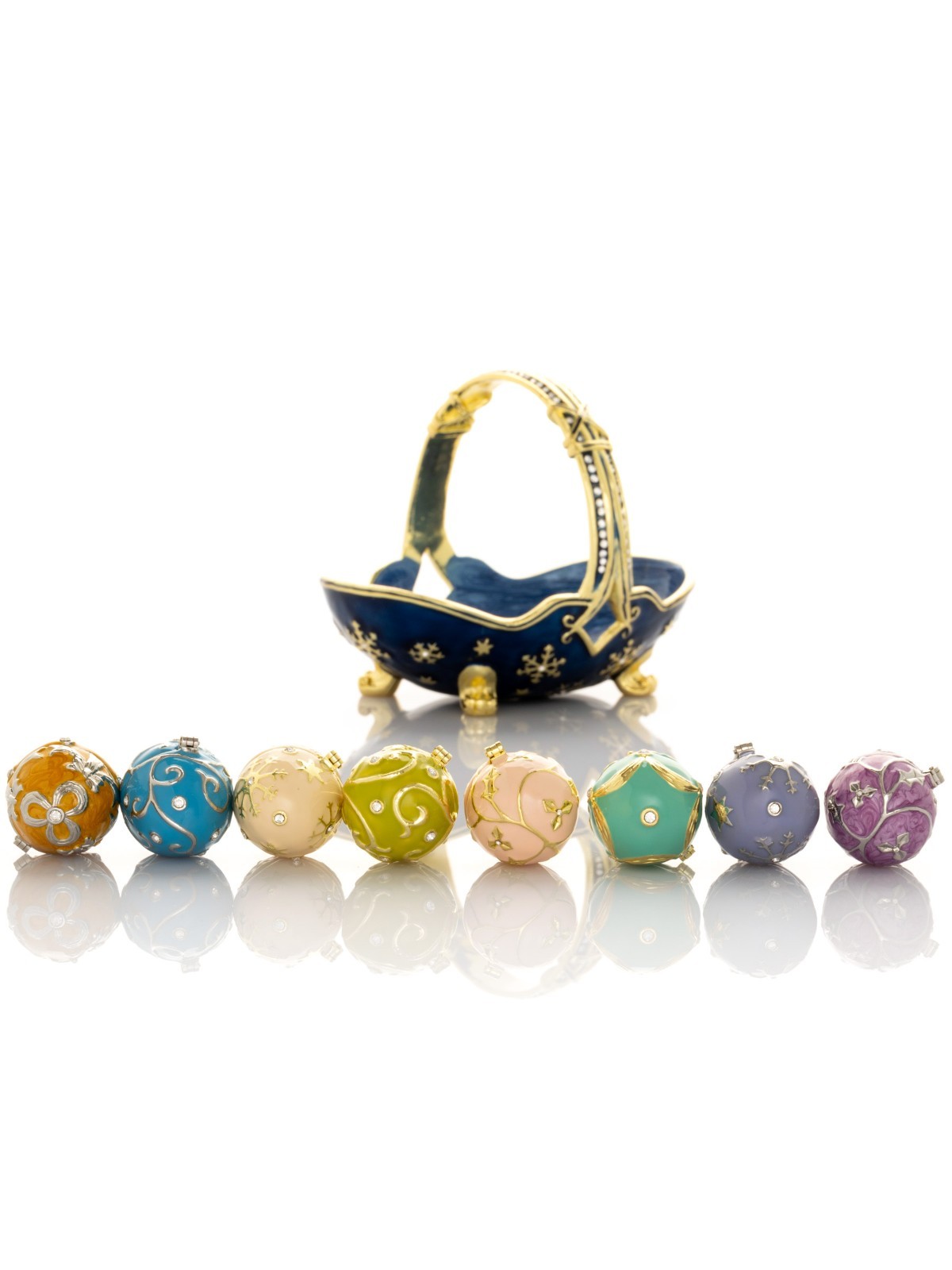 Keren Kopal Blue Basket Carring Small Trinket box Decorated & Austrian Crystals