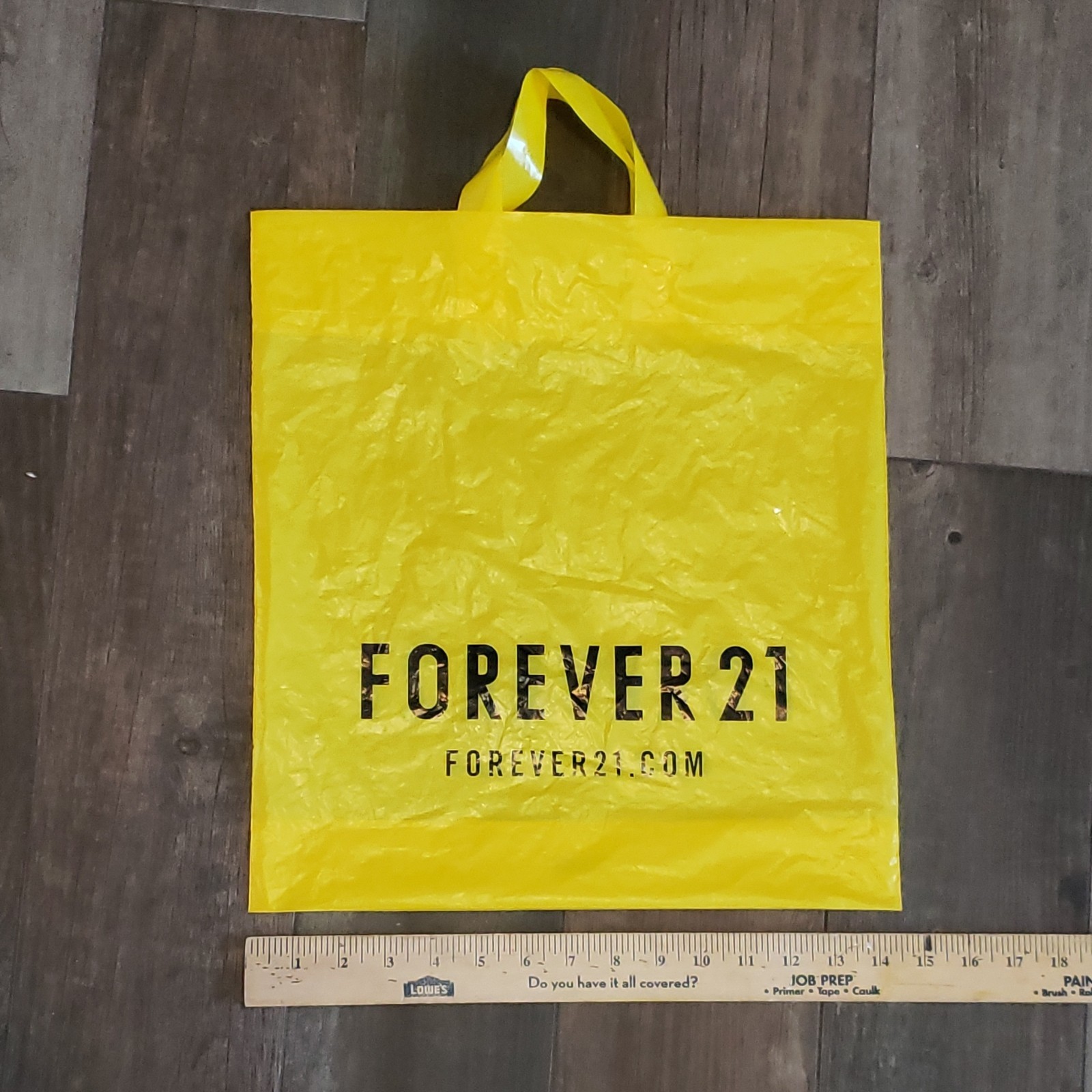 FOREVER 21 Yellow Large Foldable Plastic Reusable Shopping Bag with Handles
