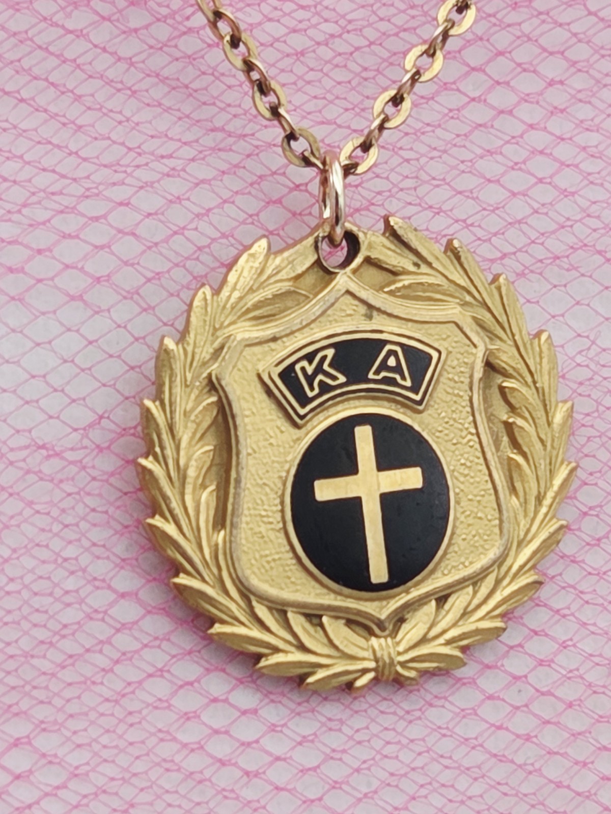 ANTIQUE Vintage KA ORDER Kappa Alpha Medallion Necklace FRATERNITY GF Chain