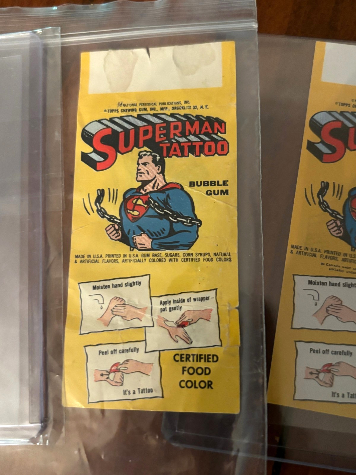 Three 1962 Topps Superman Tattoo and Gum Wrappers