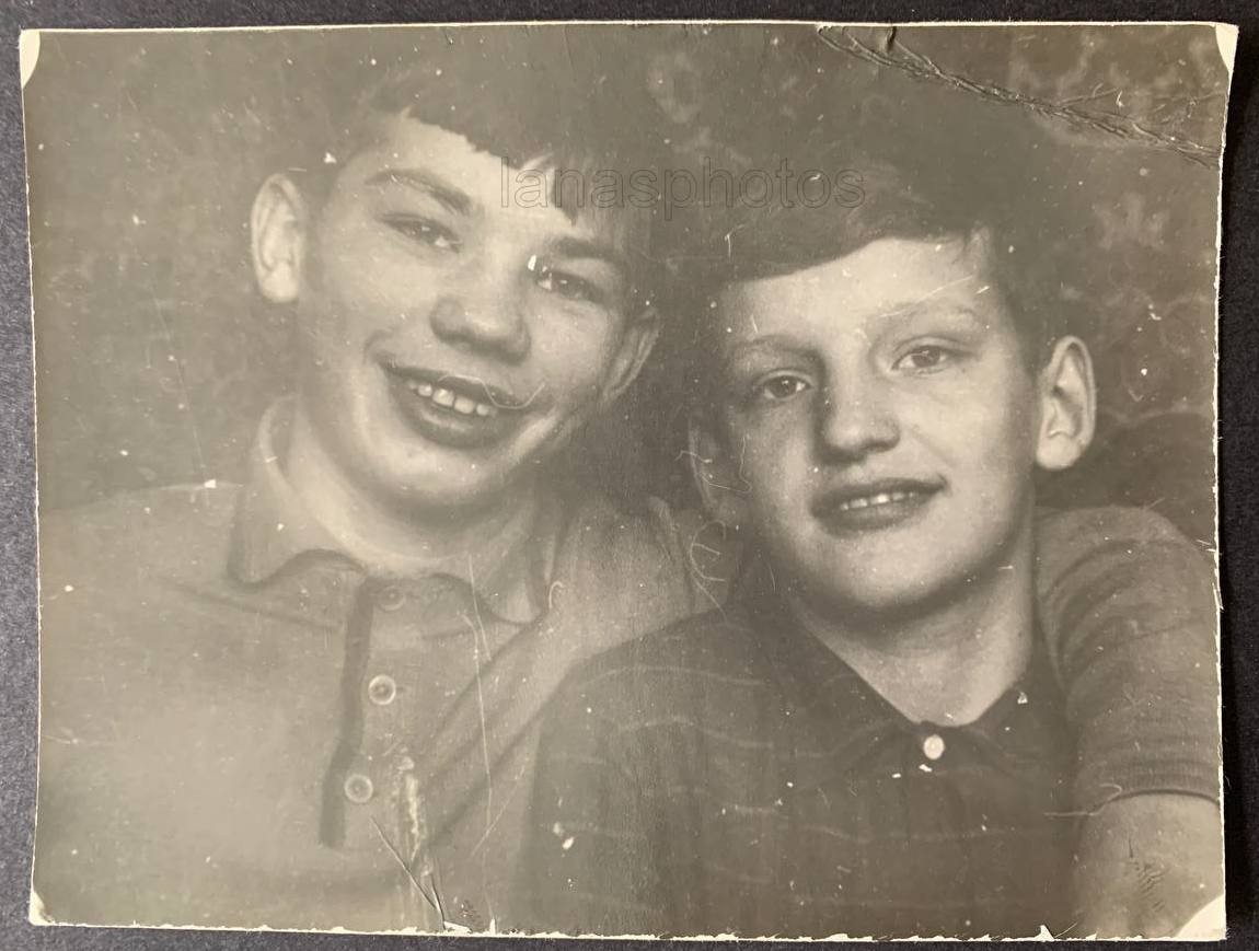 Friends Affectionate hugs Closeness Handsome young boys teens smiling USSR photo