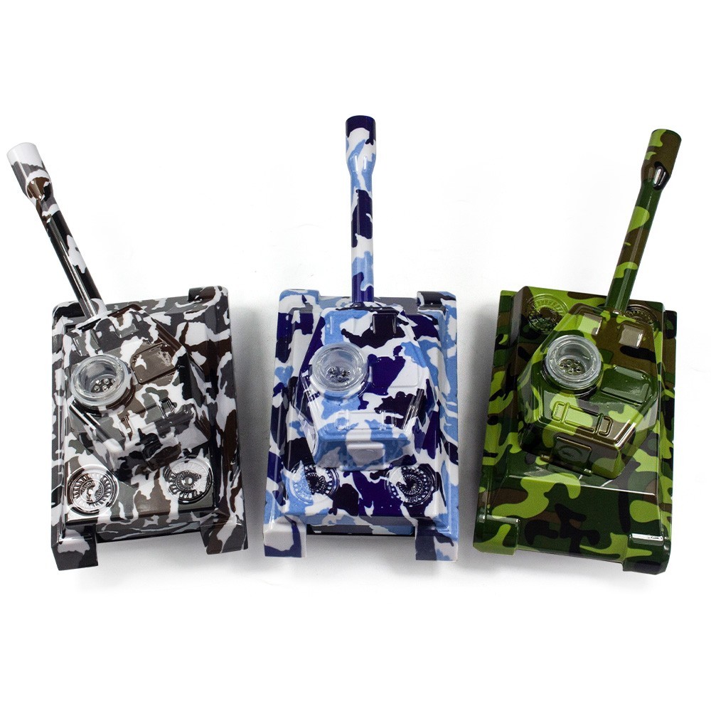 Camo Tank 4pc Metal Herb Spice tobacco Grinder with pipe glass bowl Novelty gift