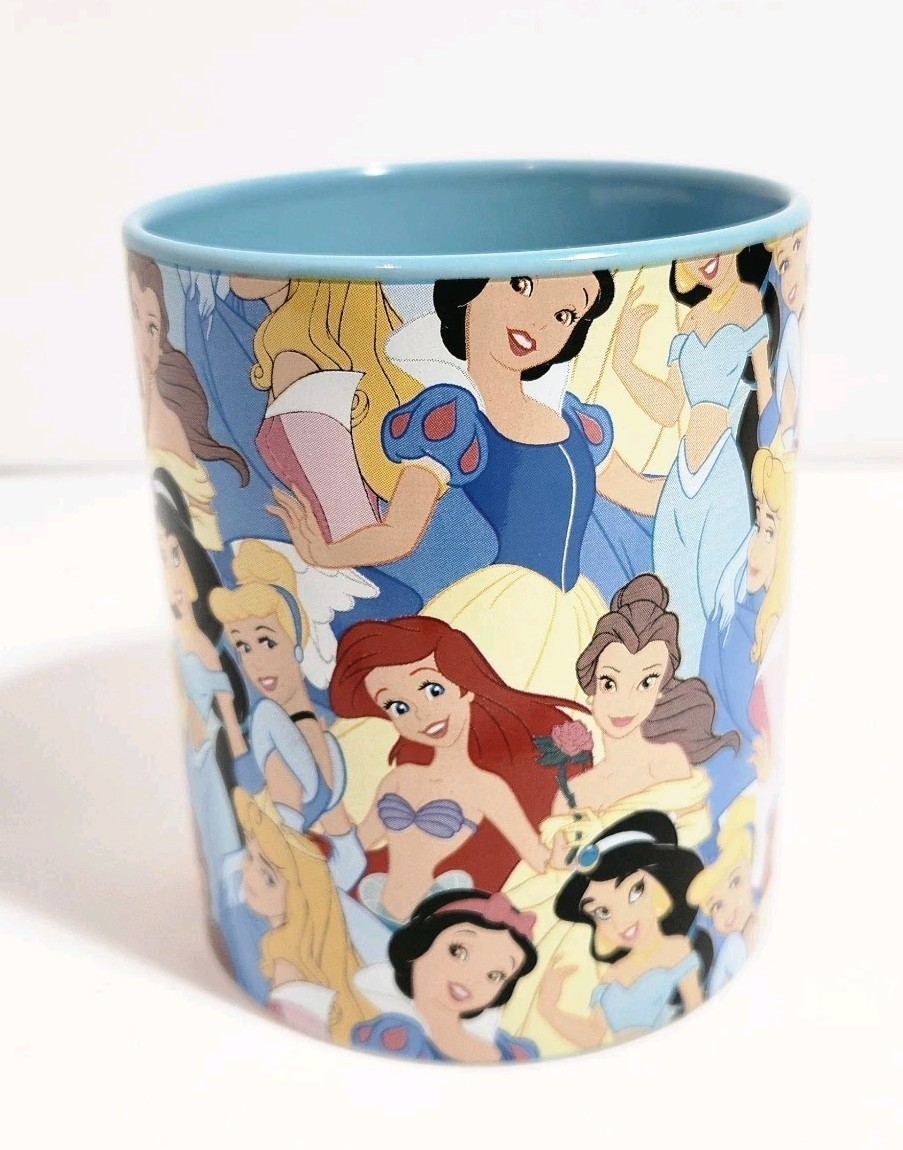 Disney Princess Ariel Bell Snow White Jasmine Aurora Cinderella Blue Coffee Mug