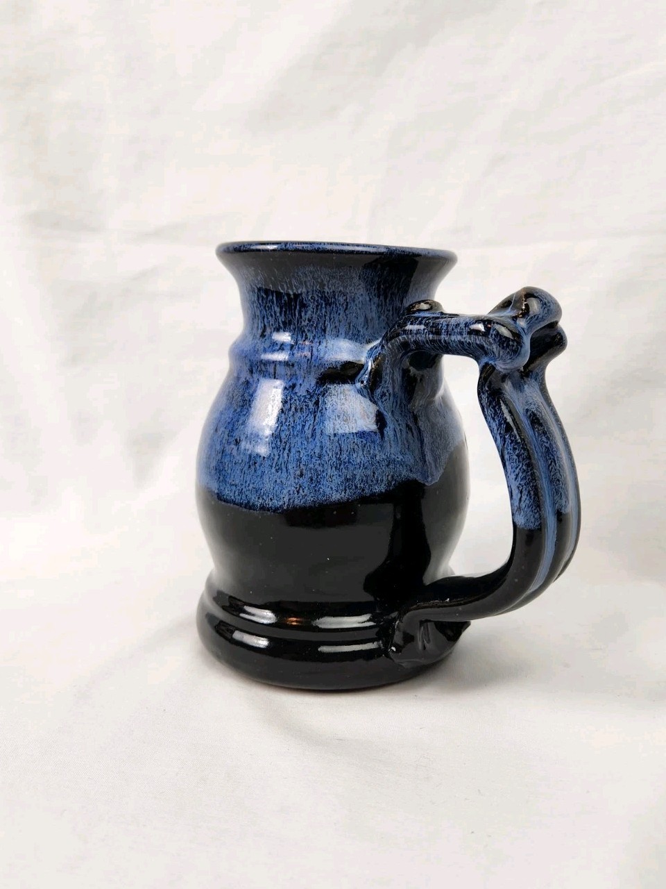 2001 Renaissance Mug Tankard With Dragon Blue Drip Glaze Over Black Base Pottery