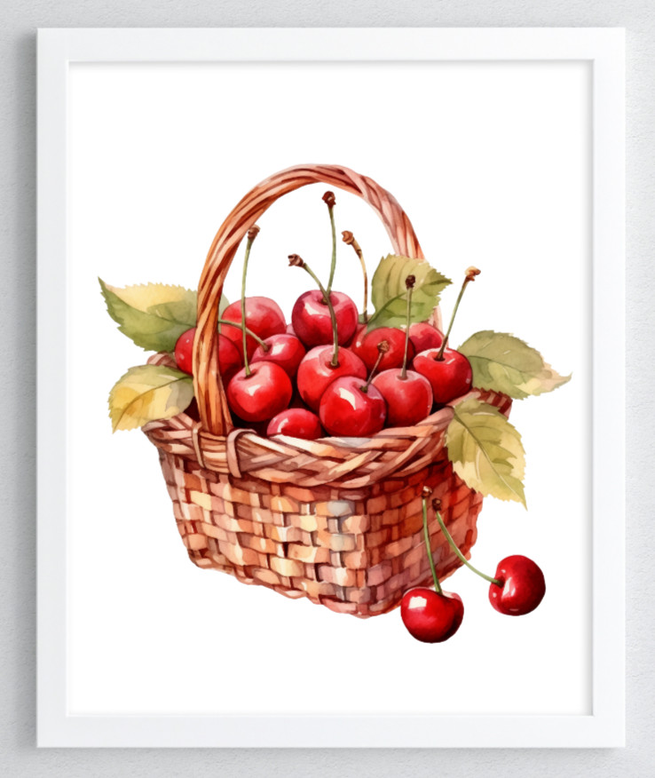 Cherries Wall Art Print, Cherry Kitchen Art Print, Food Home Decor Art #36