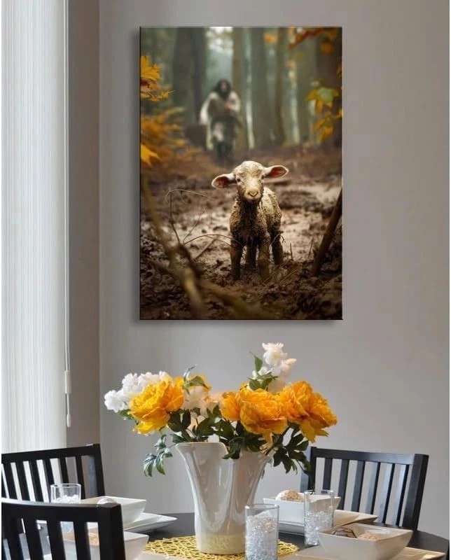 Jesus Running After Lost Lamb Wall Art 24″x36″
