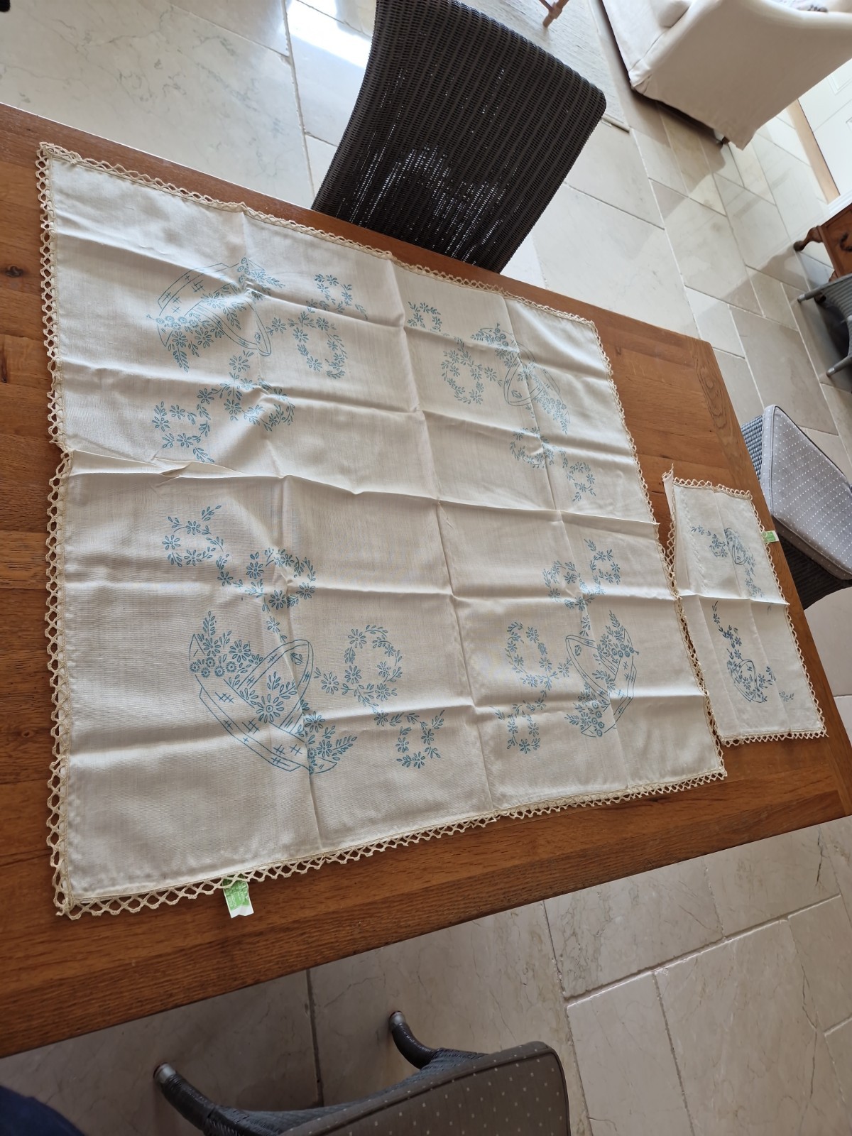 Vintage Irish linen Table Coth And Small Matt Ready For Embroidery