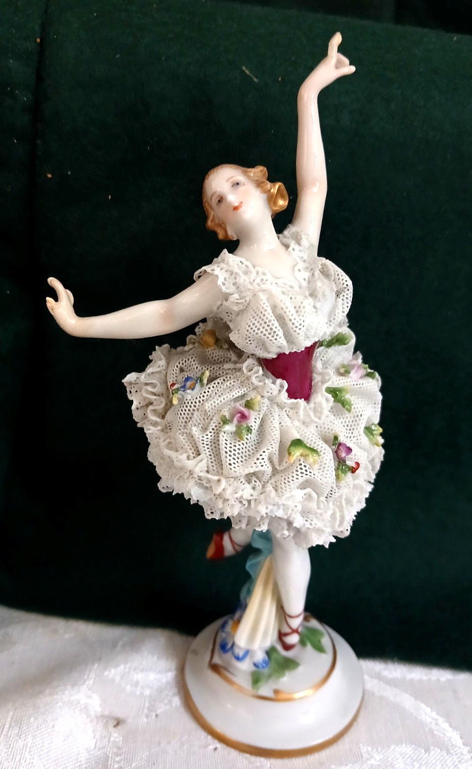 Antique German Rudolstadt Volkstedt Dresden Lace Porcelain Ballerina Figurine