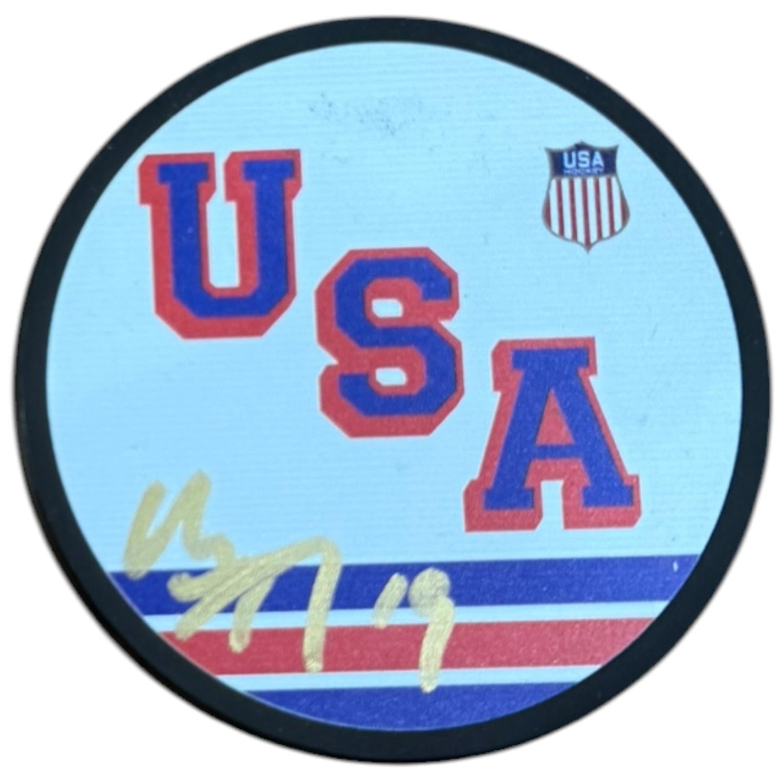 Matthew Tkachuk Autographed Team USA Olympics (White) Jersey Style Hockey Puck –