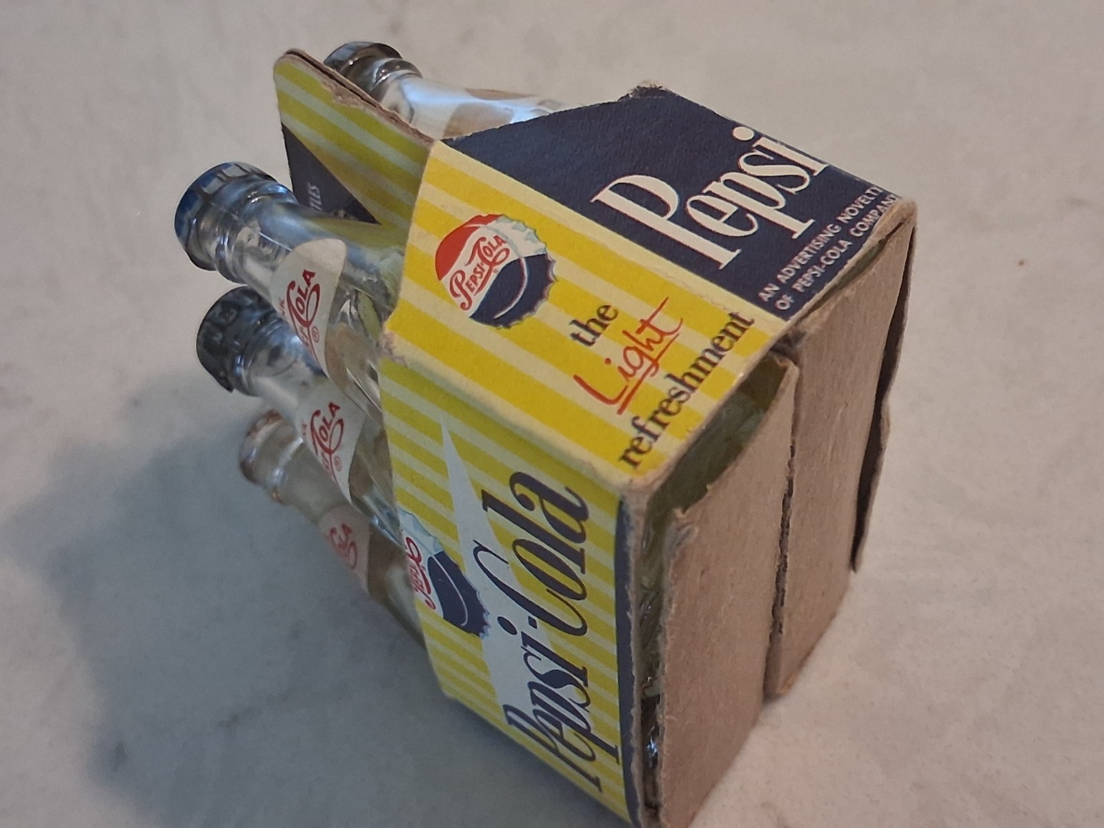 Vintage Pepsi Miniature Soda Bottles w/ Six Pack Carton