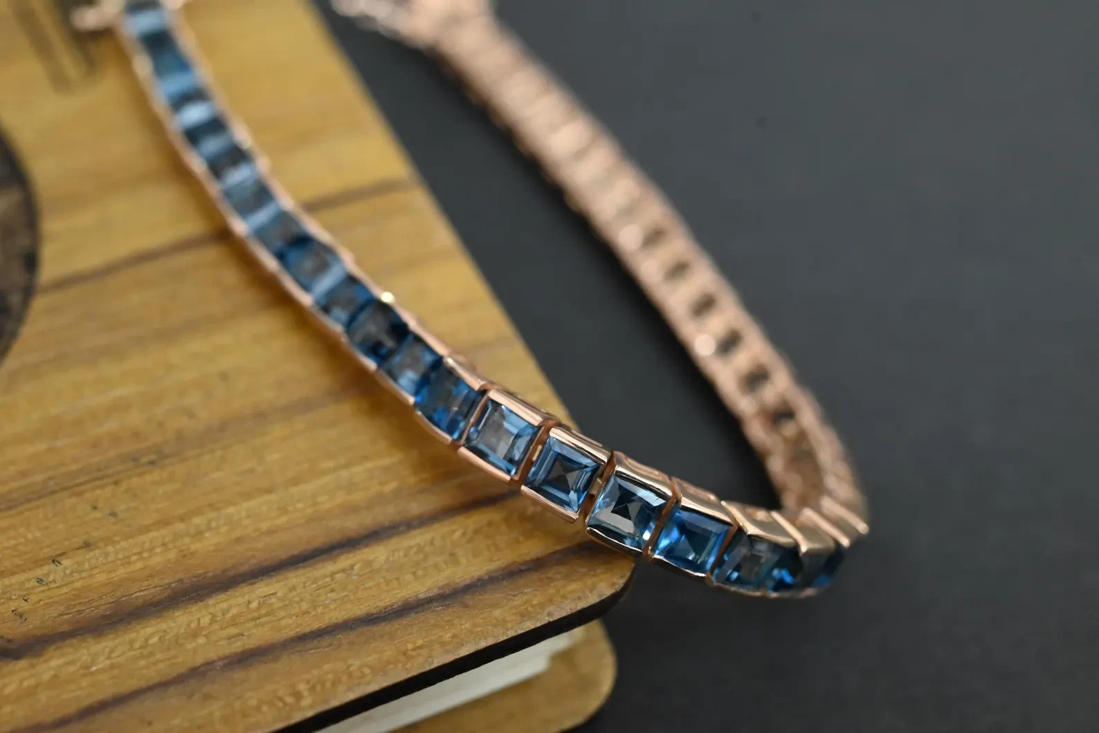 4MM London Blue Topaz Square Shape 18K Rose Gold Over Men’s Tennis 8″ Bracelet