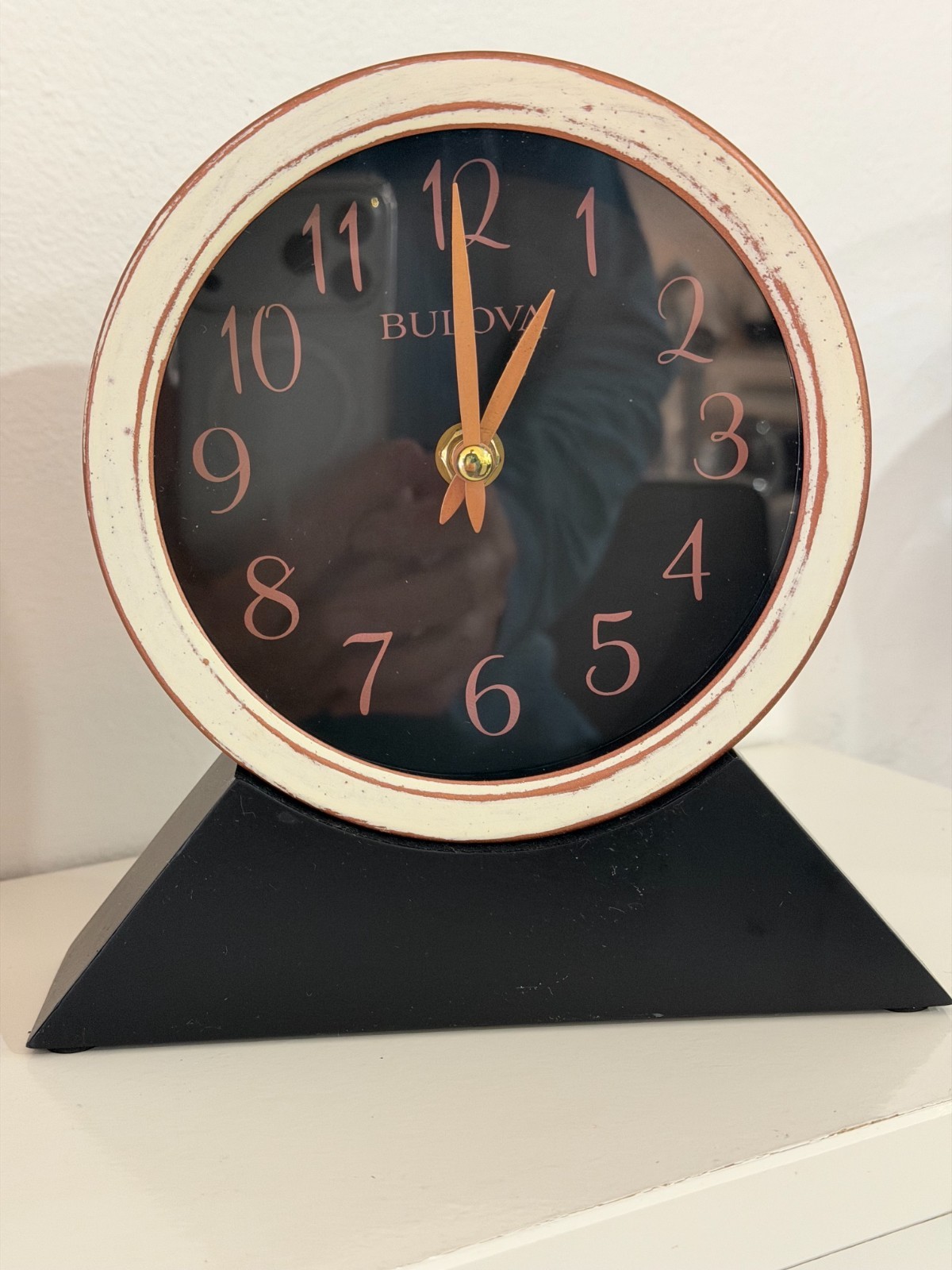 Bulova B5404 Port Jeff Clock, Aged Copper Finish, Black Base Collectable